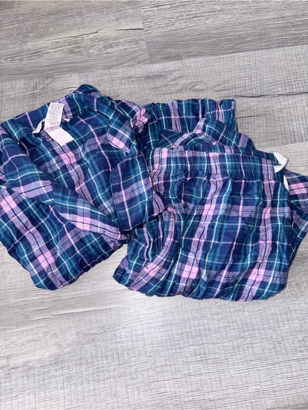 Victoria's Secret matching shimmer Navy and Pink Plaid Pajama Set small